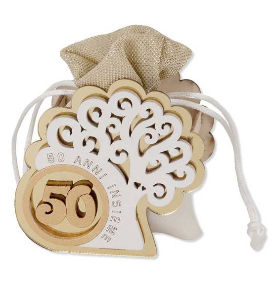 Bomboniera Sacchettino portaconfetti con albero della vita per nozze oro 50° anniversario